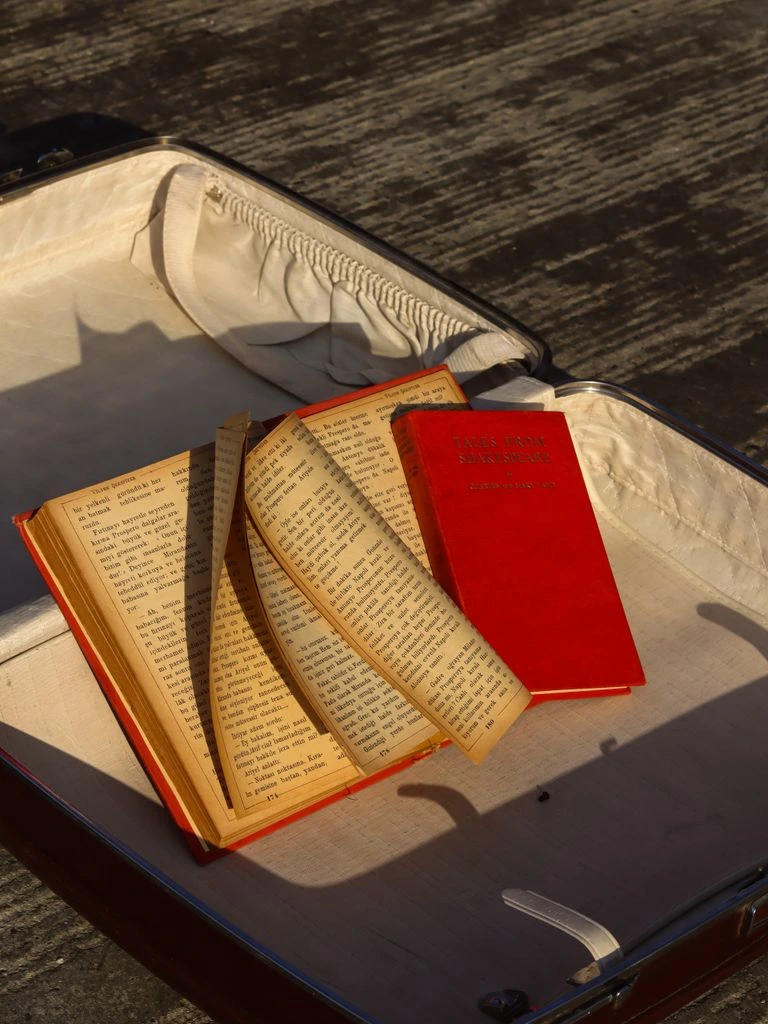 An open case folder containing printed evidence sheets, a magnifying glass, and a brass compass on a wooden desk.